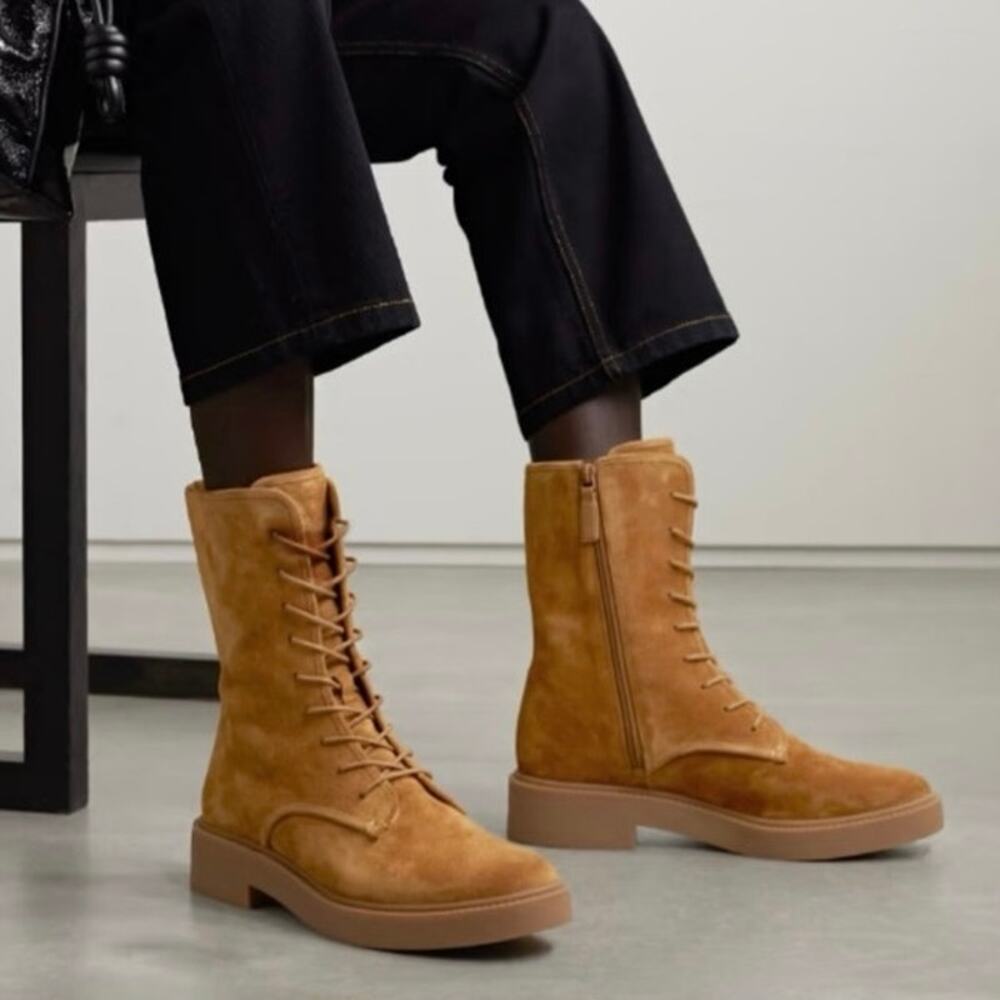 Womens Vince Kady Lace Up Suede Combat Boots in Chestnut Size 7 EUC!